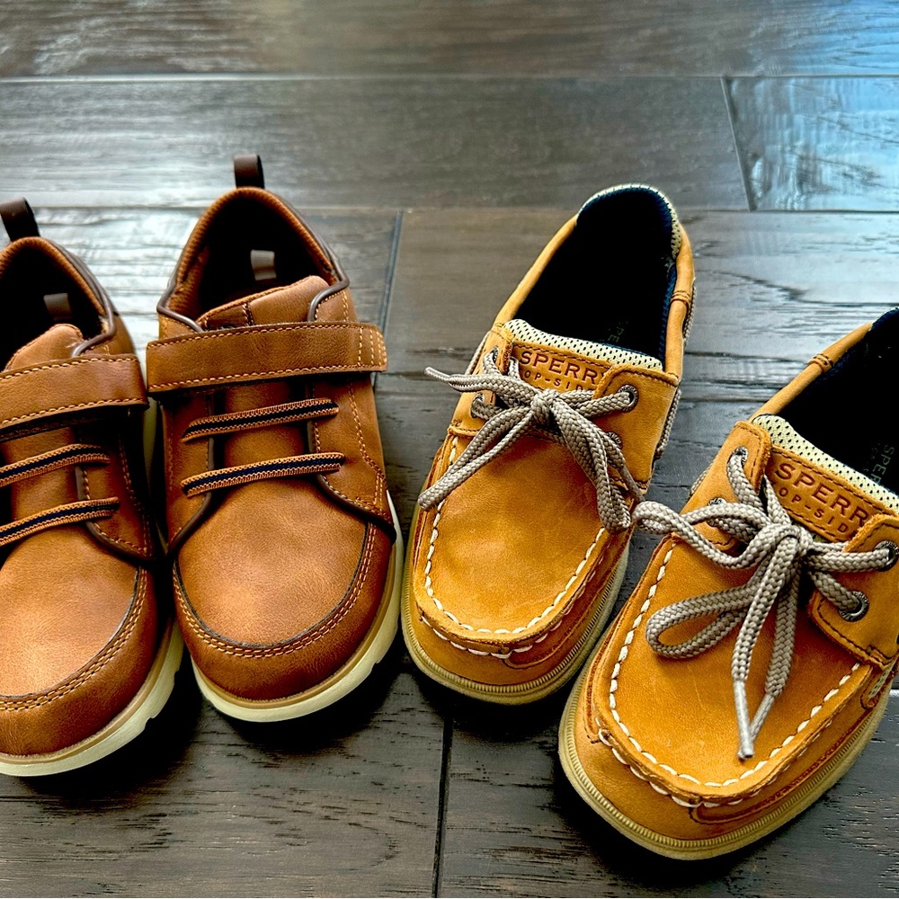 Boys brown dress shoes, from Sperrys and Carters, size 12 and 12.5. Like new!